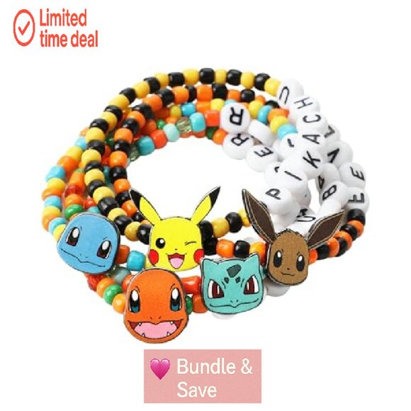 Pokémon 5-Piece Stretchy Beaded Bracelet Set with Character Charms - Picture 2 of 7